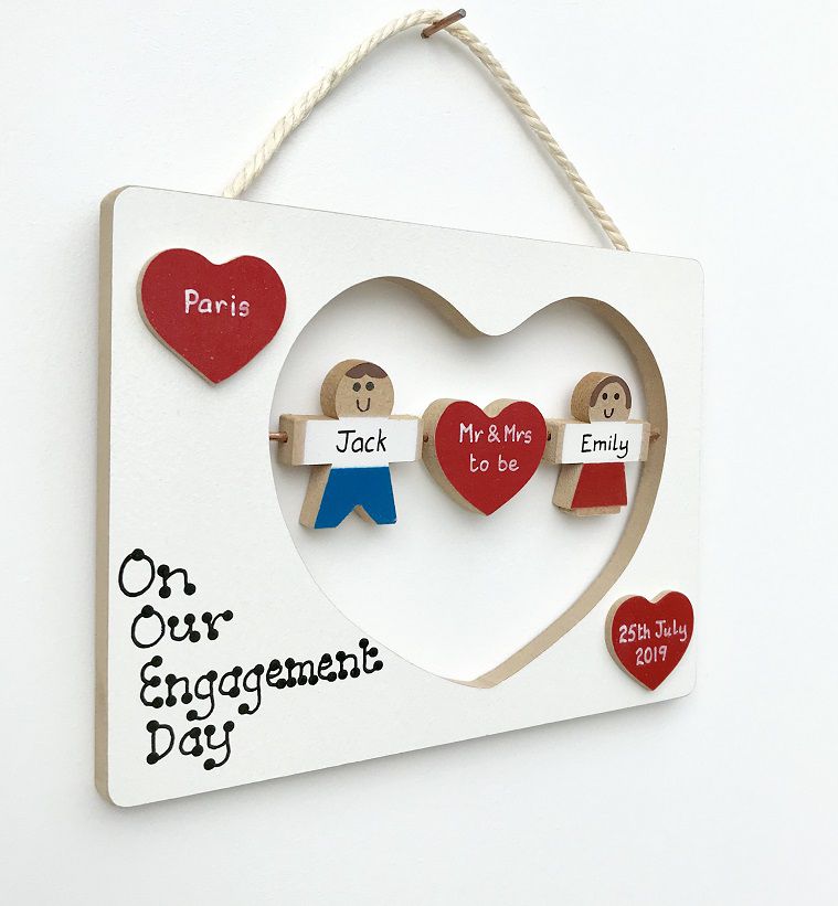 Personalised Engagement Gift Plaque Two Hearts One Love 